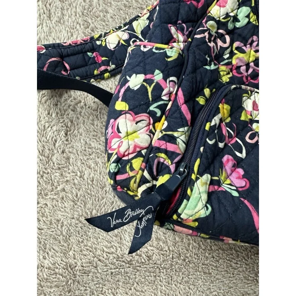 Vera Bradley Navy Blue and Multicolored Floral Quilted Stitch Backpack
